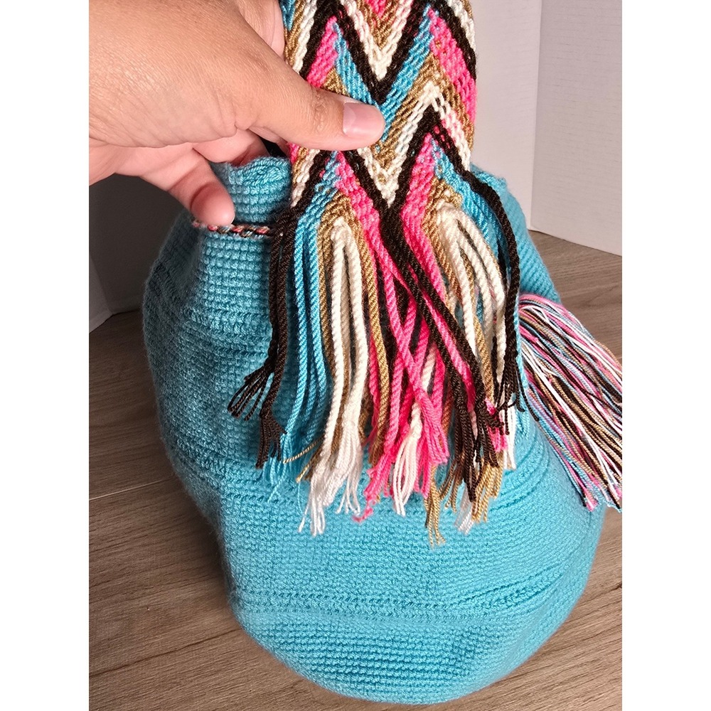 Handwoven Boho Mochila Bag | Wayuu-Style Woven Crossbody Bucket hippie tribal - Picture 7 of 10
